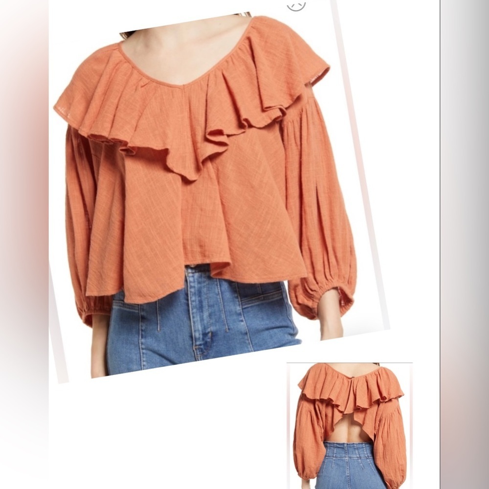 Free People  Zuri Ruffle Top Orange Medium NWT